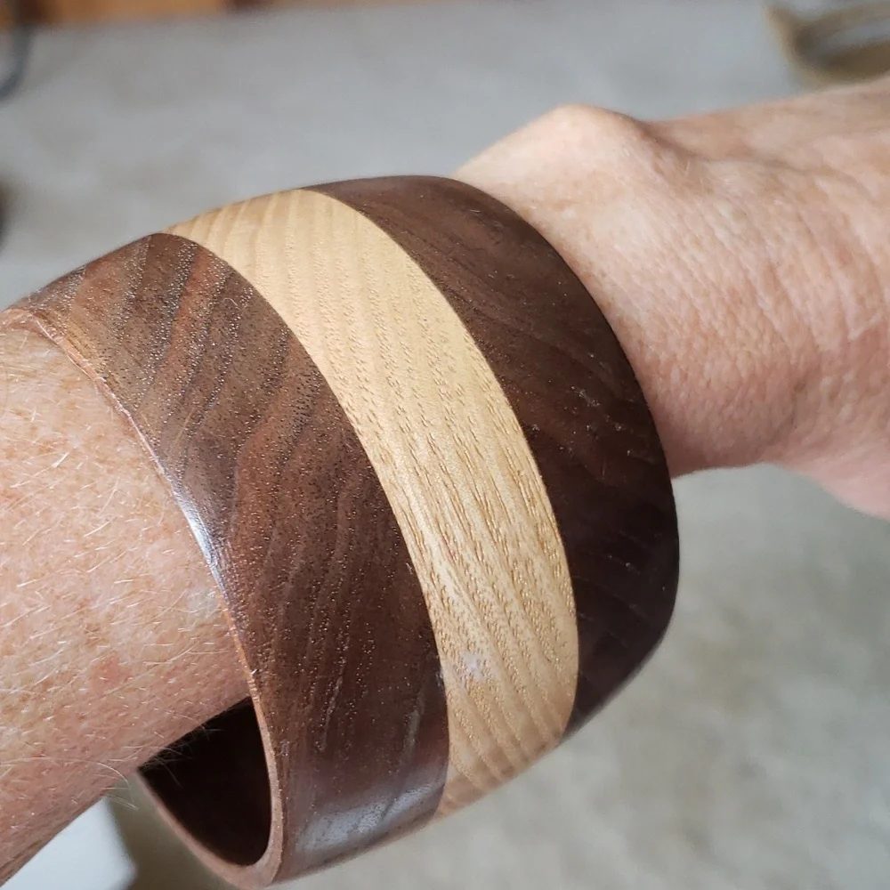 Wood Two Tone Chunky Bangle Bracelet